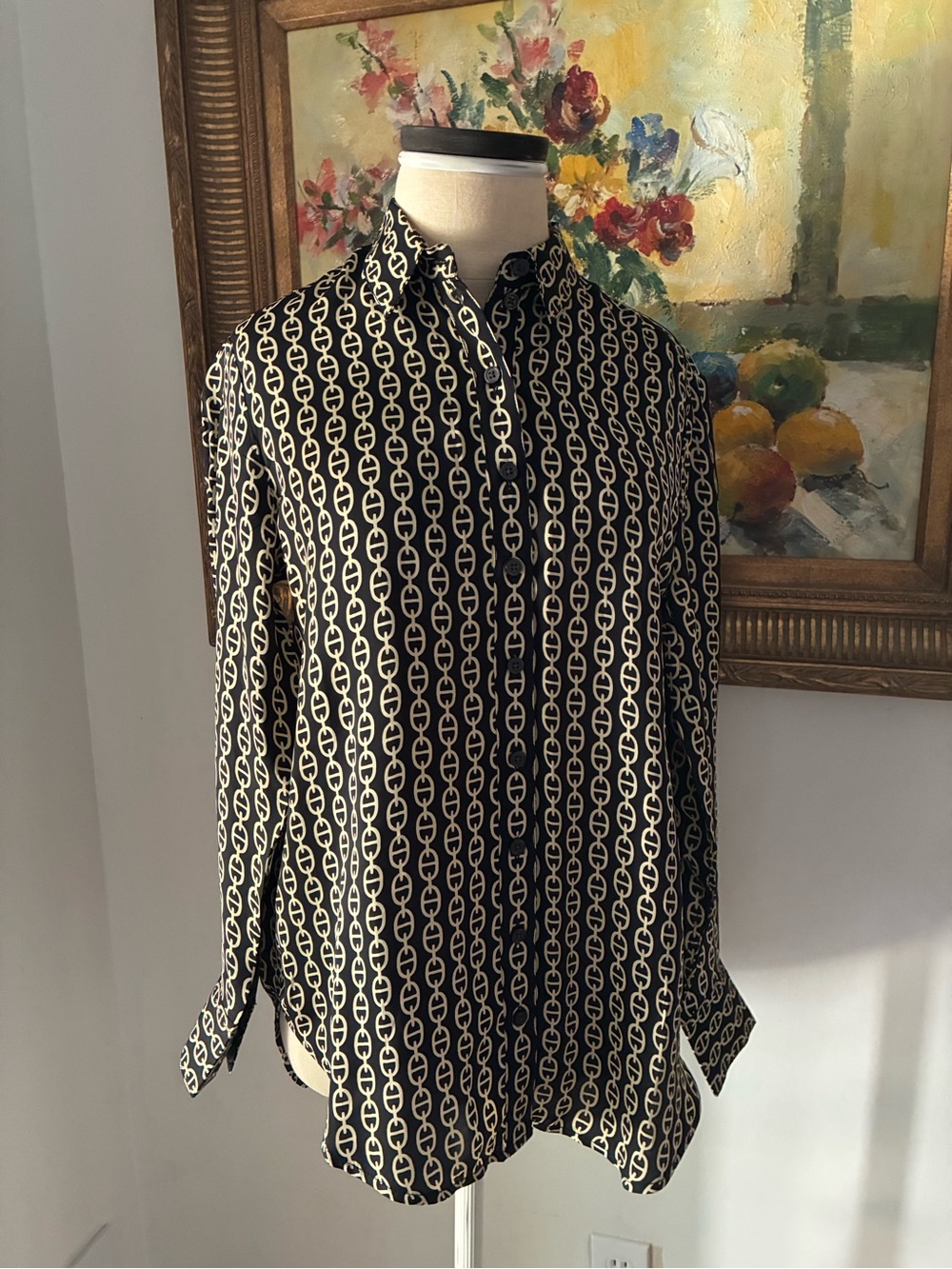 J. Crew Drapey Chain Print Button Up Shirt Viscose Twill Size XS